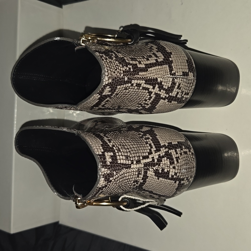 See by Chloé Snake Skin Ankle Leather Booties Animal Print Block Heel Size7 Boho - Picture 7 of 8